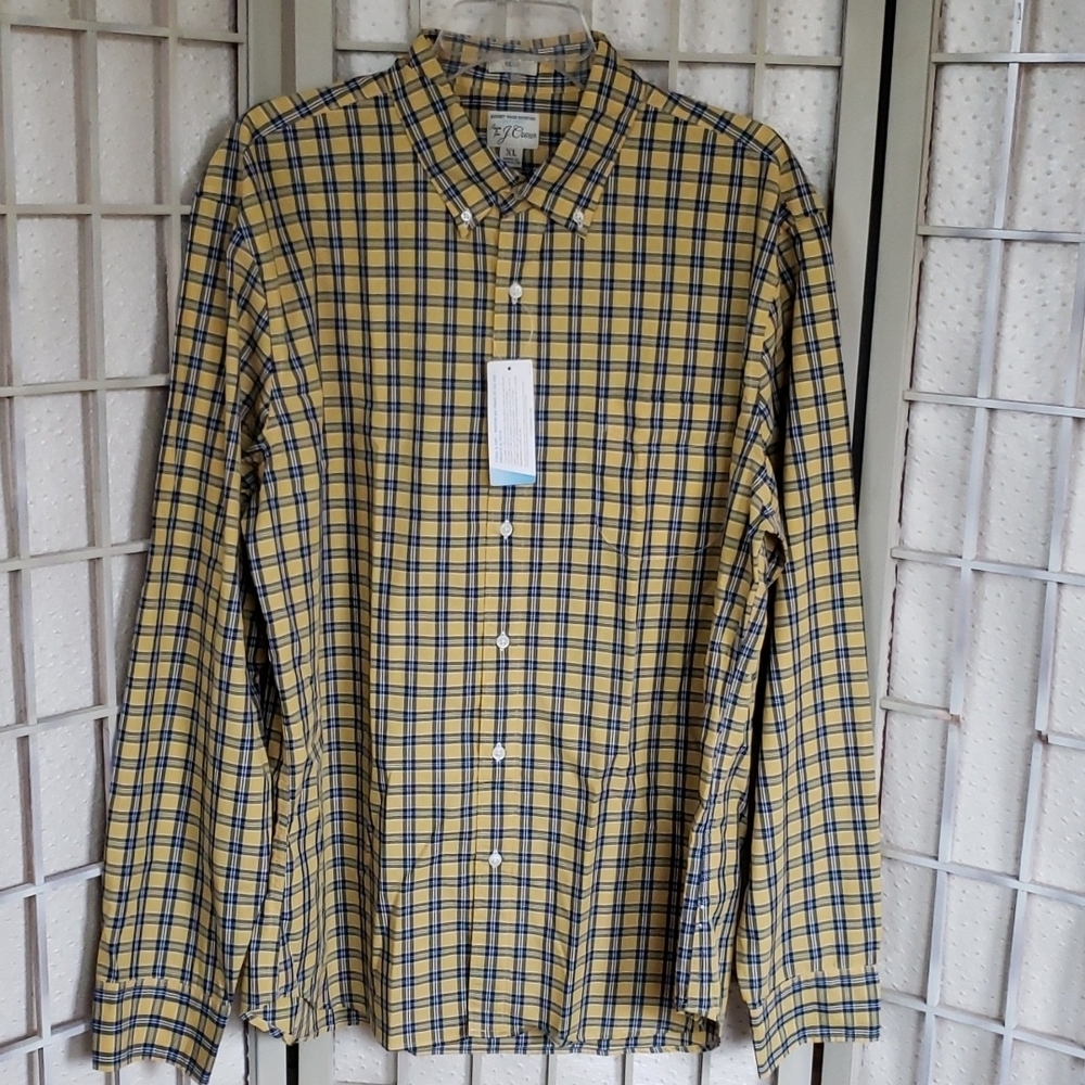J.crew nwt yellow and gray long sleeve button down mens shirt size L